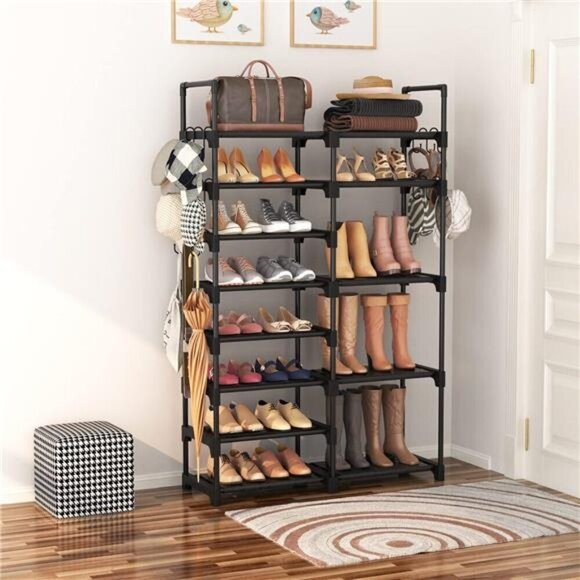 Tall Shoe Rack 8 Tier Metal Shelf Holds 32 Pairs Boots Entryway Organizer - Picture 2 of 7